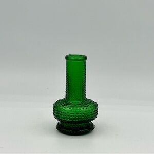 Vintage Mini Emerald Green Glass Hobnail Bottle 3”